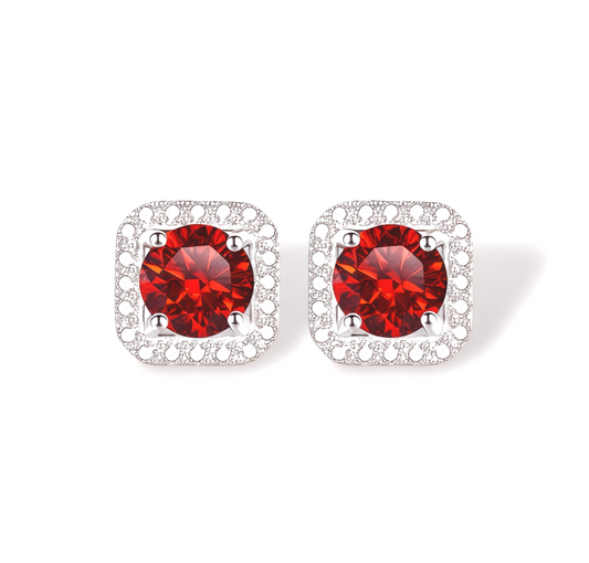 Aros Cuadrados Red VVS Tipo Halo 7x7mm en Plata Ley 925